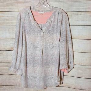 Dalia Pink and Gray Animal Print Pullover Blouse, Size 2X